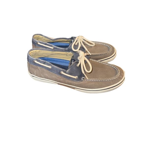 Sperry Mens 11.5 HALYARD Chocolate Navy Salt Washed Boat Shoes Gray Blue - Picture 3 of 8